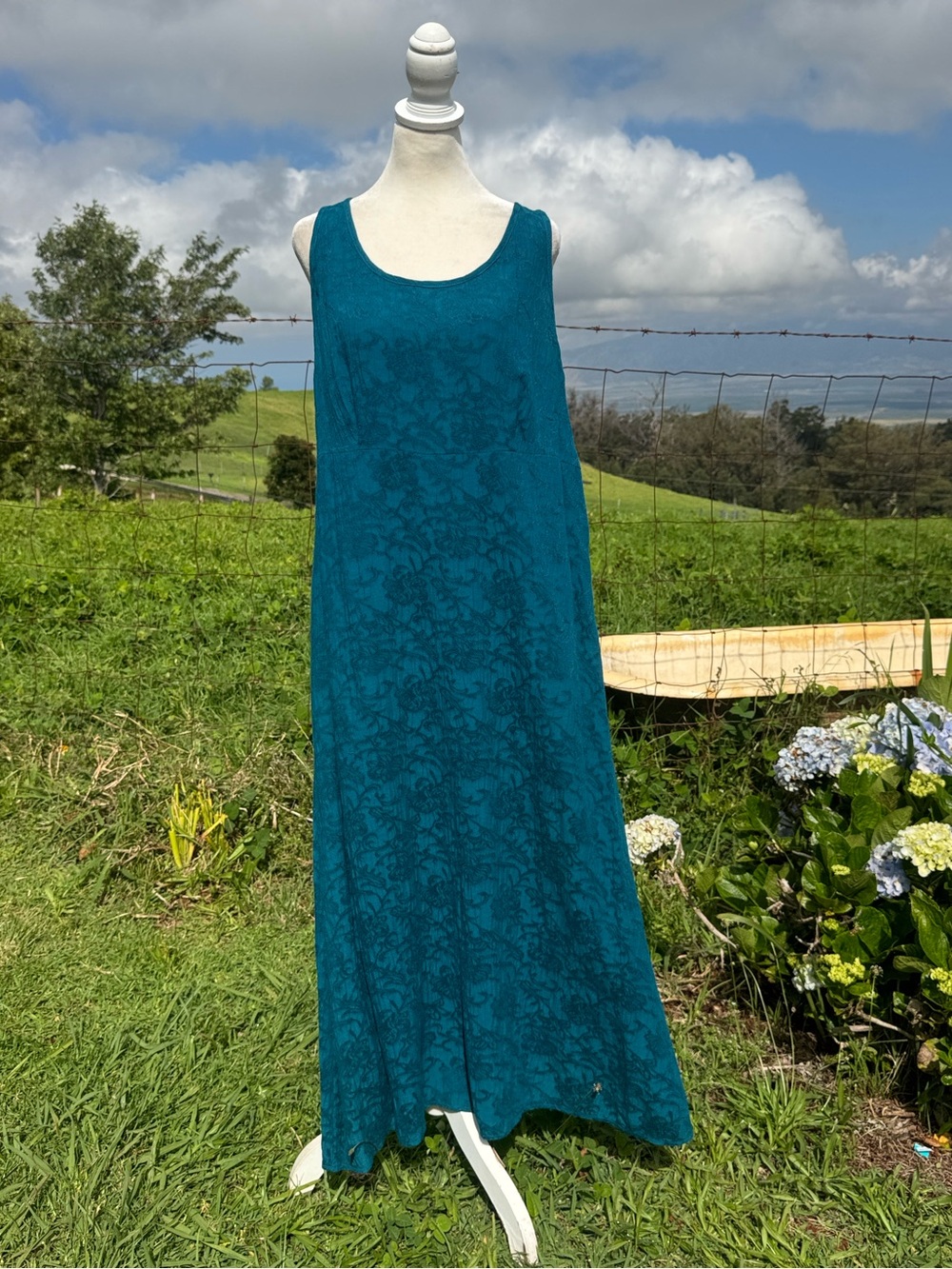Vintage Y2K teal blue Jacard Tank Maxi dress connected apparel 12 Tall